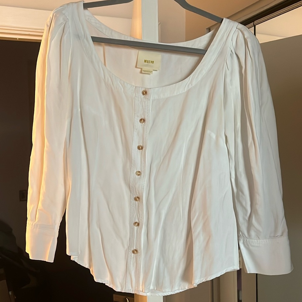 Maeve white button down scoop neck blouse